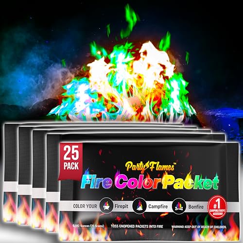 Party Flames Fire Color Changing Packets 25 Pack for Campfires Bonfires and Outdoor Fireplaces Perfect for Camping Games and Magical Experiences