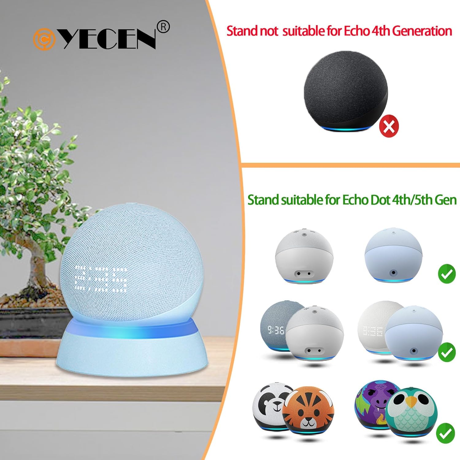 C YECEN C YECEN Table Stand for Echo Dot 5th and 4th Generation Desktop Holder with Light Guide and Built-in Cable Management Cloud Blue - View 2 of 5