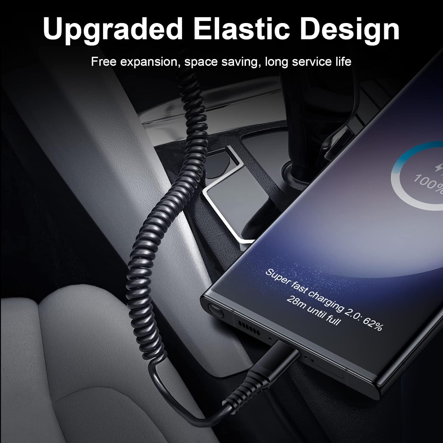 Flecom Fast Charging Android Auto Coiled USB C Charger Cable for Samsung Galaxy S24FE S23FE A23 A16 A54 A15 A14 S24 S23 Ultra A13 A53 - View 5 of 7