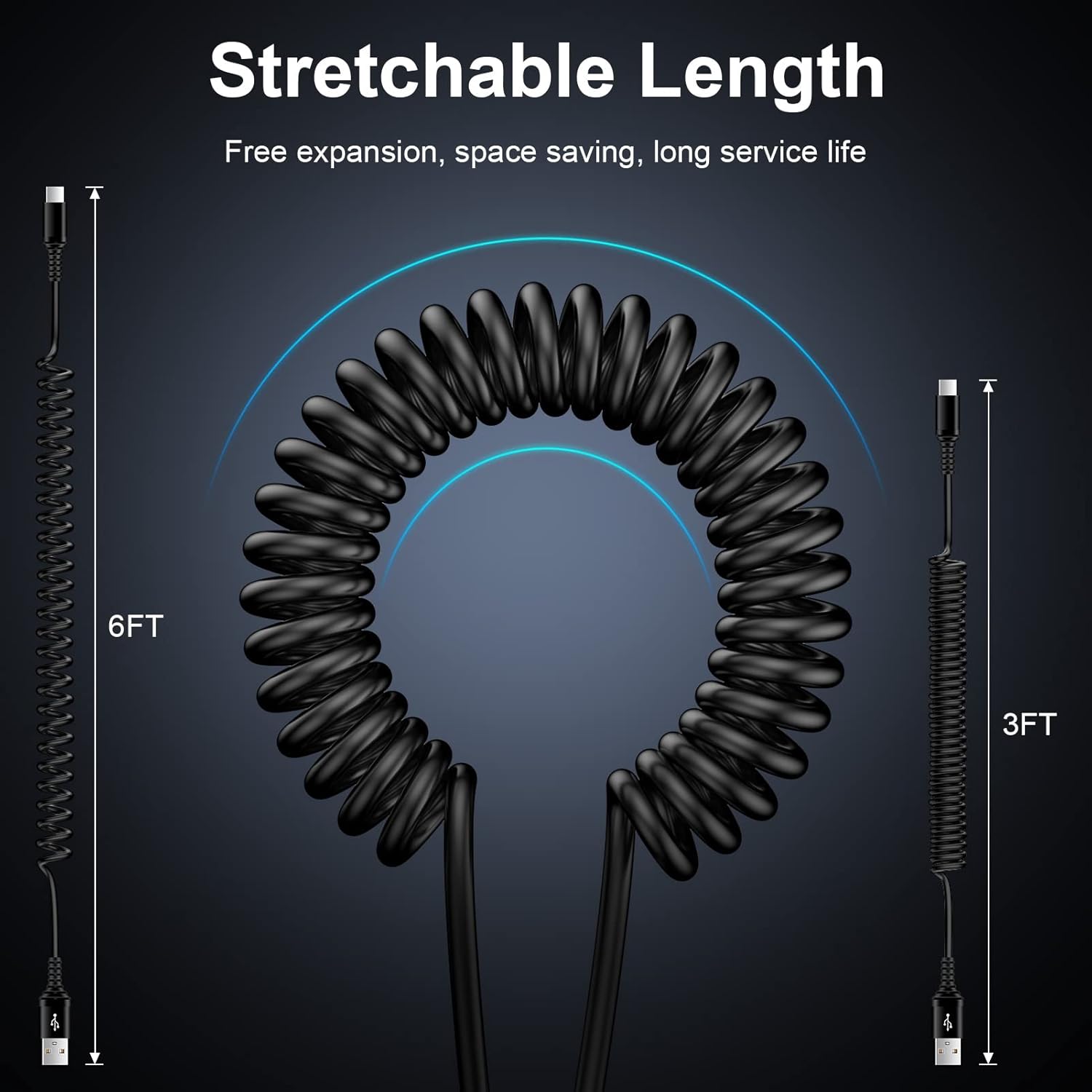 Flecom Fast Charging Android Auto Coiled USB C Charger Cable for Samsung Galaxy S24FE S23FE A23 A16 A54 A15 A14 S24 S23 Ultra A13 A53 - View 6 of 7