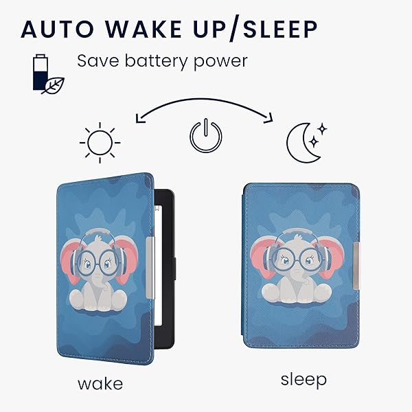 kwmobile KWMobile Cute Elephant Case for Amazon Kindle Paperwhite - Light Blue/Dark Blue/Grey eReader Cover - View 5 of 10