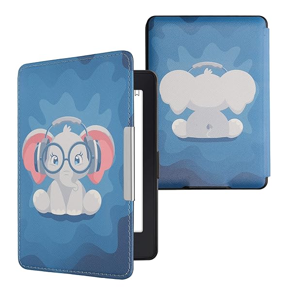 kwmobile KWMobile Cute Elephant Case for Amazon Kindle Paperwhite - Light Blue/Dark Blue/Grey eReader Cover - View 2 of 10