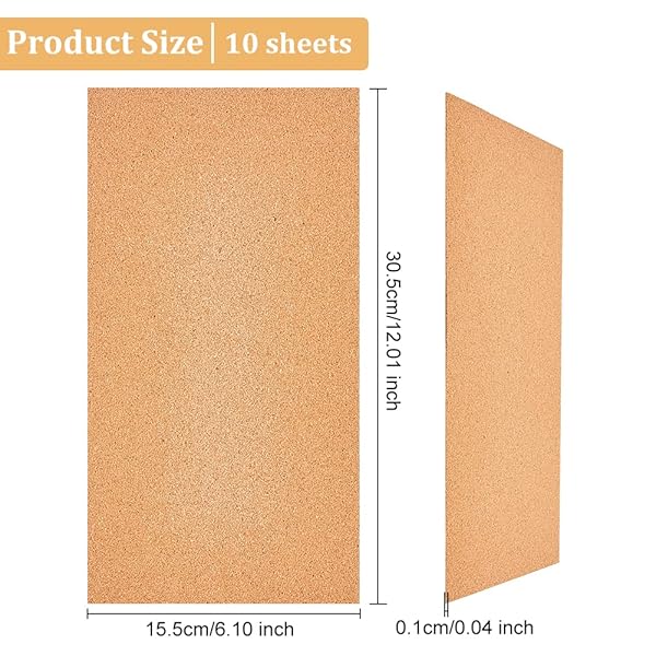 OLYCRAFT OLYCRAFT 10 Sheets Cork 12x6.1 Inch Thin Roll 1mm Thick Brown Board Rectangle Tiles for Coaster Placemat Kitchen Dining DIY Crafts Supplies - View 4 of 8