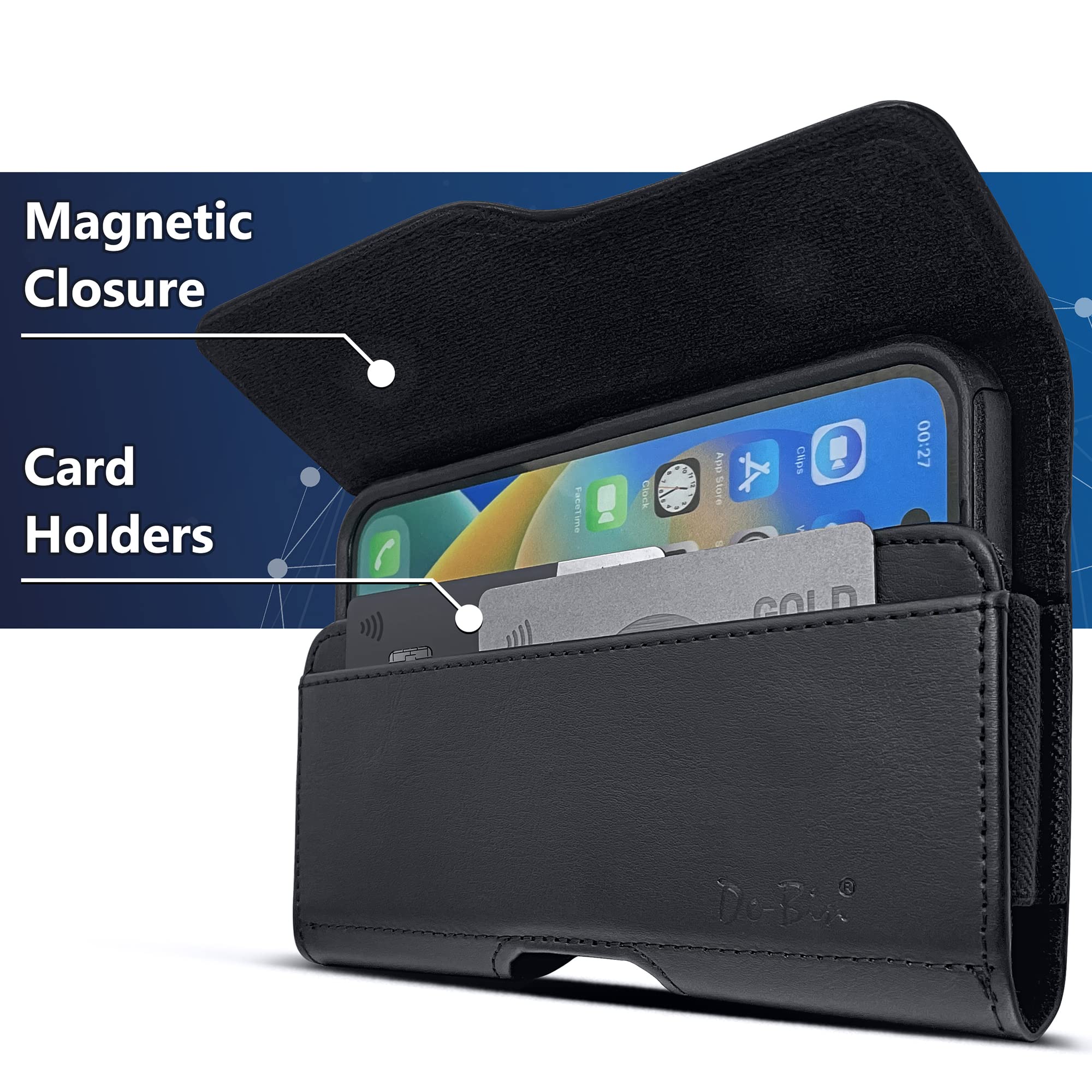 DeBin Holster for iPhone 16 16e 15 15Pro 14 13 12 11 Xs 10 X Cell Phone Belt Holder for Men, Built-in ID Card Carrying Pouch, (Fits Phone with Case - View 2 of 6