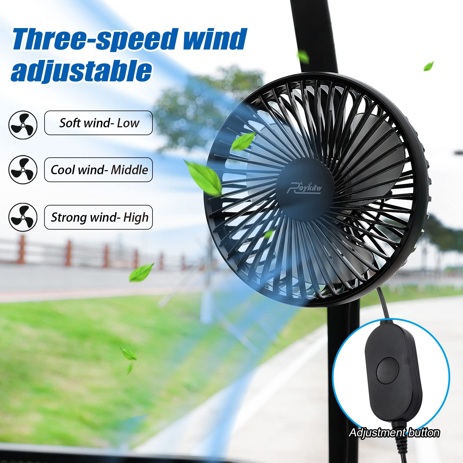 Roykaw Golf Cart Fan Portable USB Input Compatible with EZGO Club Car Yamaha, 3-Speed Settings, 360 Degree Rotation, Long Lasting, Low Noise - View 2 of 7