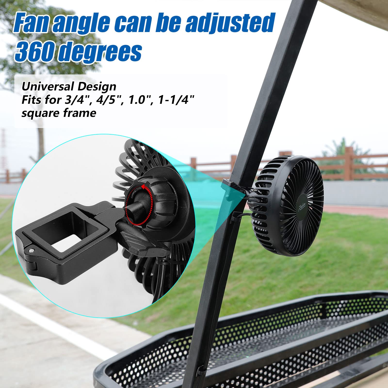 Roykaw Golf Cart Fan Portable USB Input Compatible with EZGO Club Car Yamaha, 3-Speed Settings, 360 Degree Rotation, Long Lasting, Low Noise - View 4 of 7