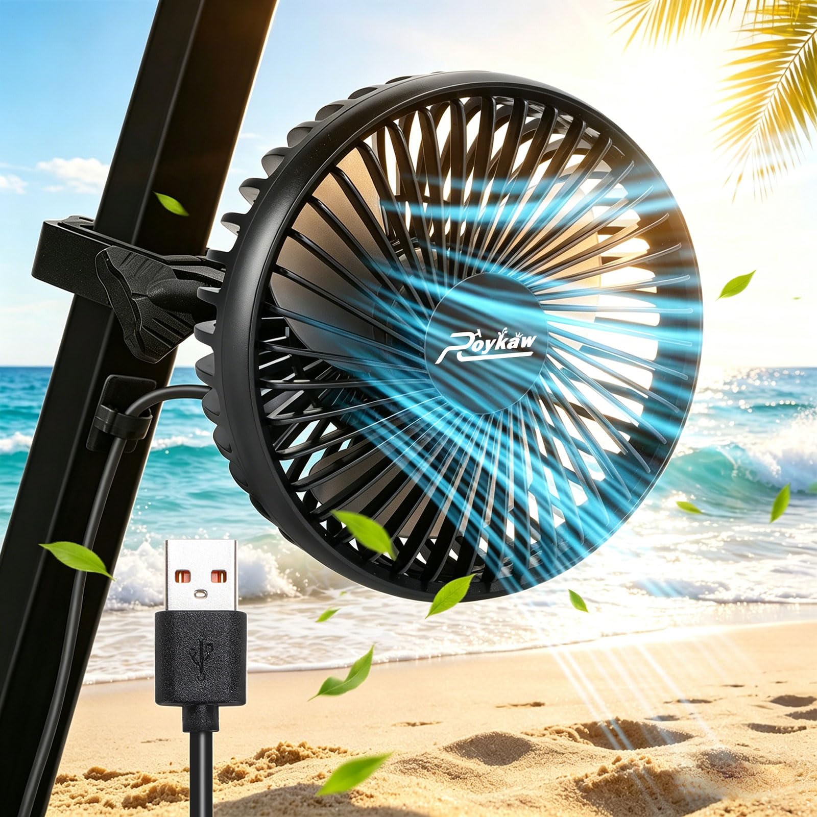 Roykaw Golf Cart Fan Portable USB Input Compatible with EZGO Club Car Yamaha, 3-Speed Settings, 360 Degree Rotation, Long Lasting, Low Noise