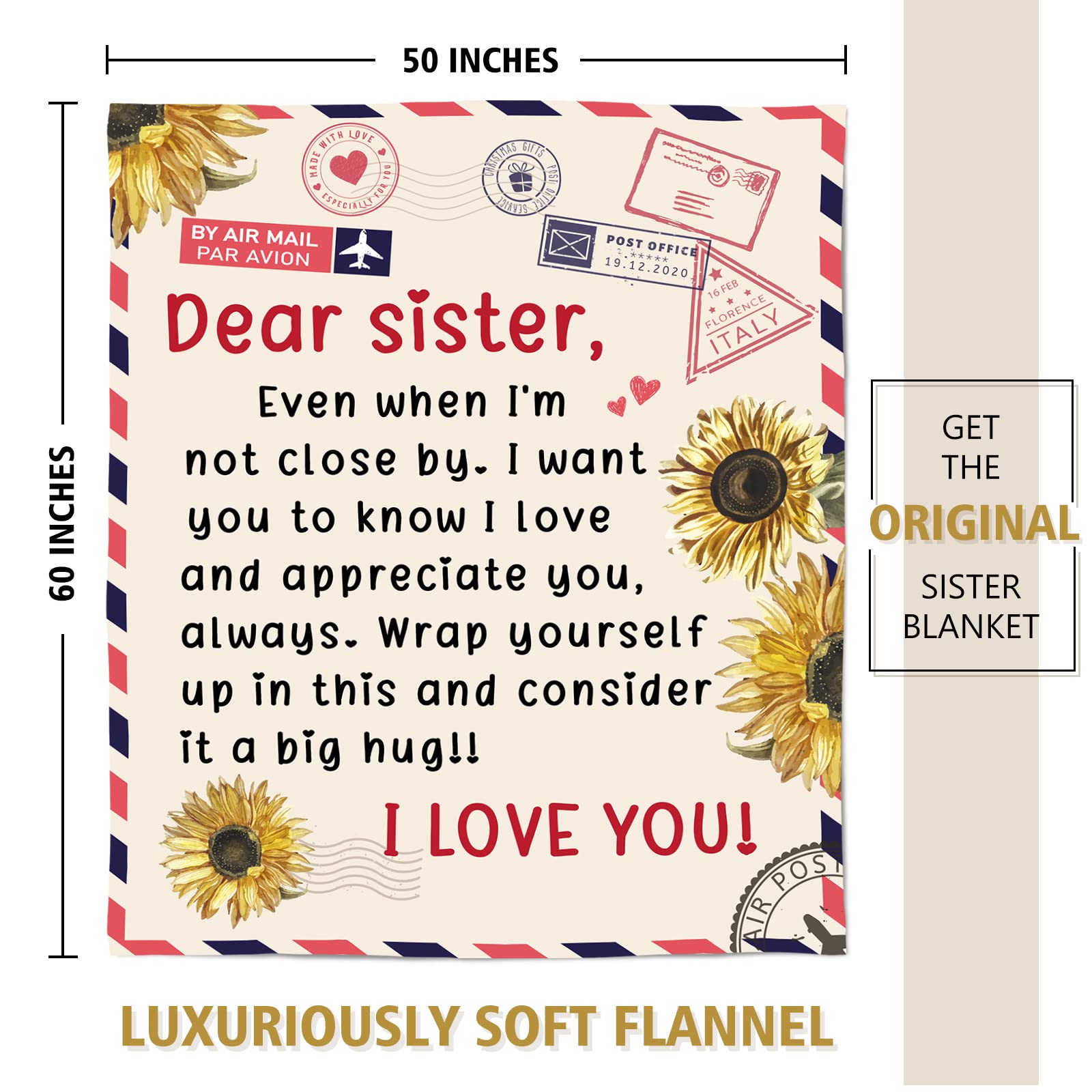 Niyewsor Niyewsor Sister Birthday Gifts Cozy Blanket Perfect for Mothers Day Christmas Thoughtful Present for Sisters 60x50 Airmail Throw Blanket - View 5 of 7