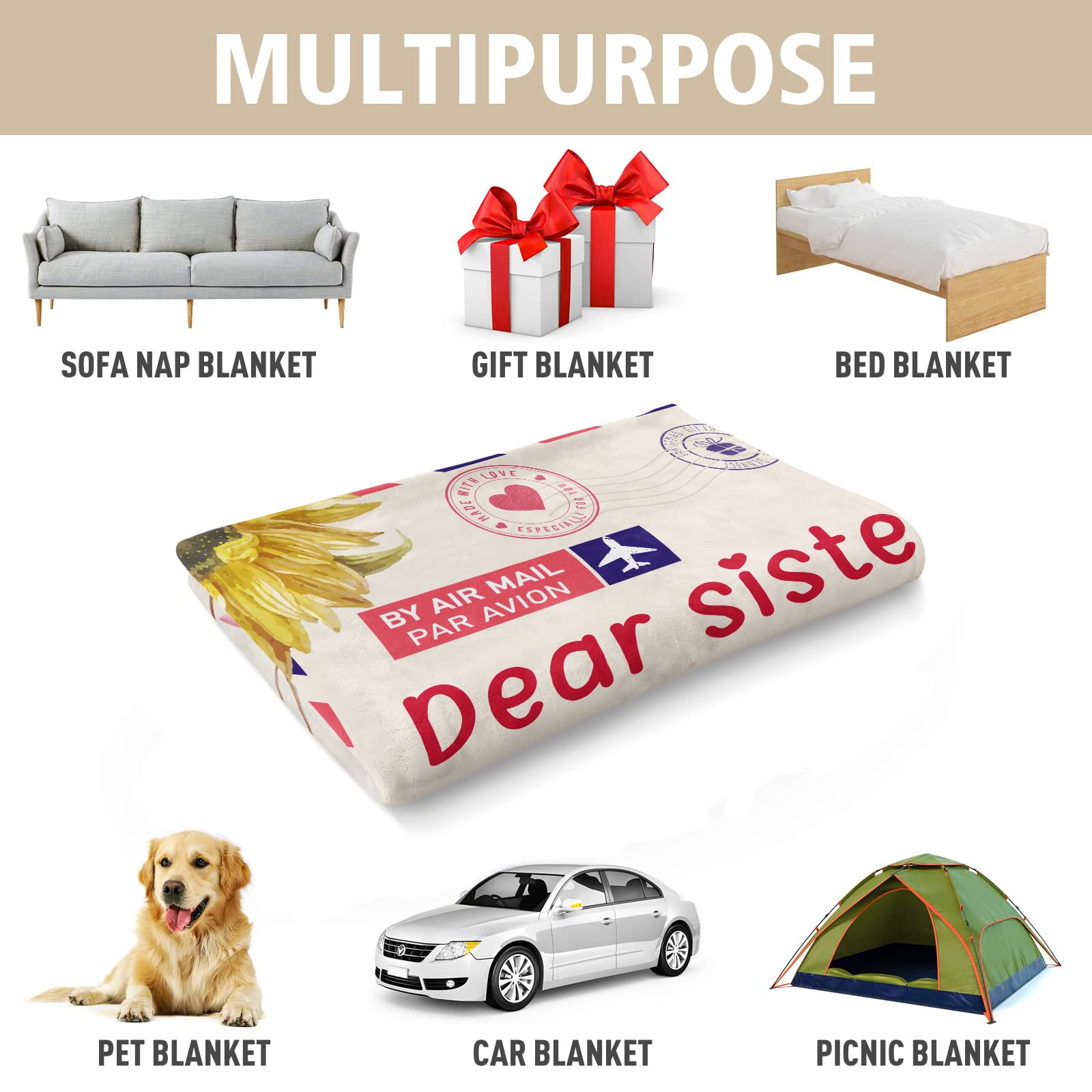 Niyewsor Niyewsor Sister Birthday Gifts Cozy Blanket Perfect for Mothers Day Christmas Thoughtful Present for Sisters 60x50 Airmail Throw Blanket - View 6 of 7