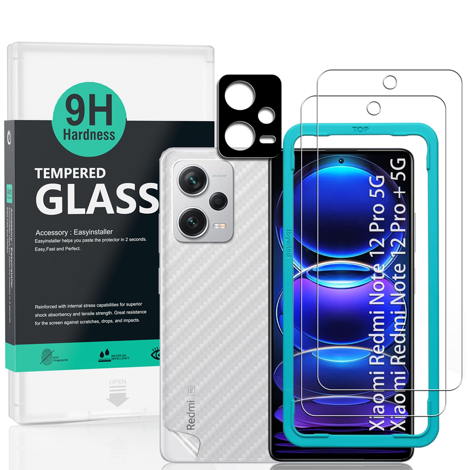 Ibywind 2 Pack Screen Protector for Redmi Note 12 Pro 5G Pro+ Pro Plus 5G (6.67'') + 1 Pack Camera Lens Protector + 1 Pack Back Film, 9H Tempered