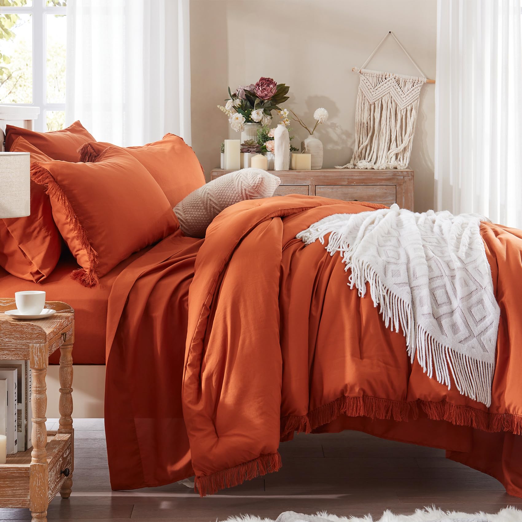 Anluoer Anluoer Queen Comforter Set 7 Piece Burnt Orange Boho Bed in a Bag Lightweight Terracotta Bedding Sets for Stylish Bedroom Decor - View 2 of 6