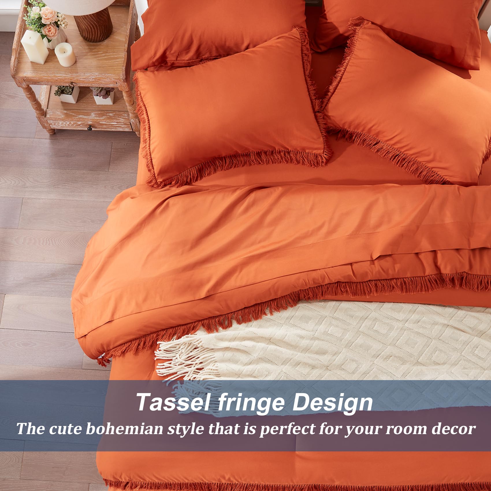 Anluoer Anluoer Queen Comforter Set 7 Piece Burnt Orange Boho Bed in a Bag Lightweight Terracotta Bedding Sets for Stylish Bedroom Decor - View 3 of 6