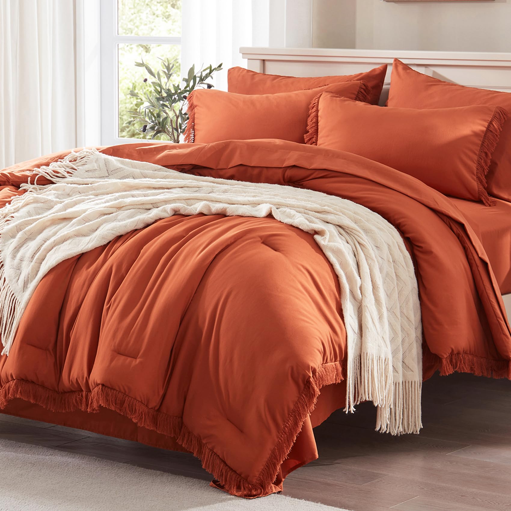 Anluoer Anluoer Queen Comforter Set 7 Piece Burnt Orange Boho Bed in a Bag Lightweight Terracotta Bedding Sets for Stylish Bedroom Decor - View 4 of 6