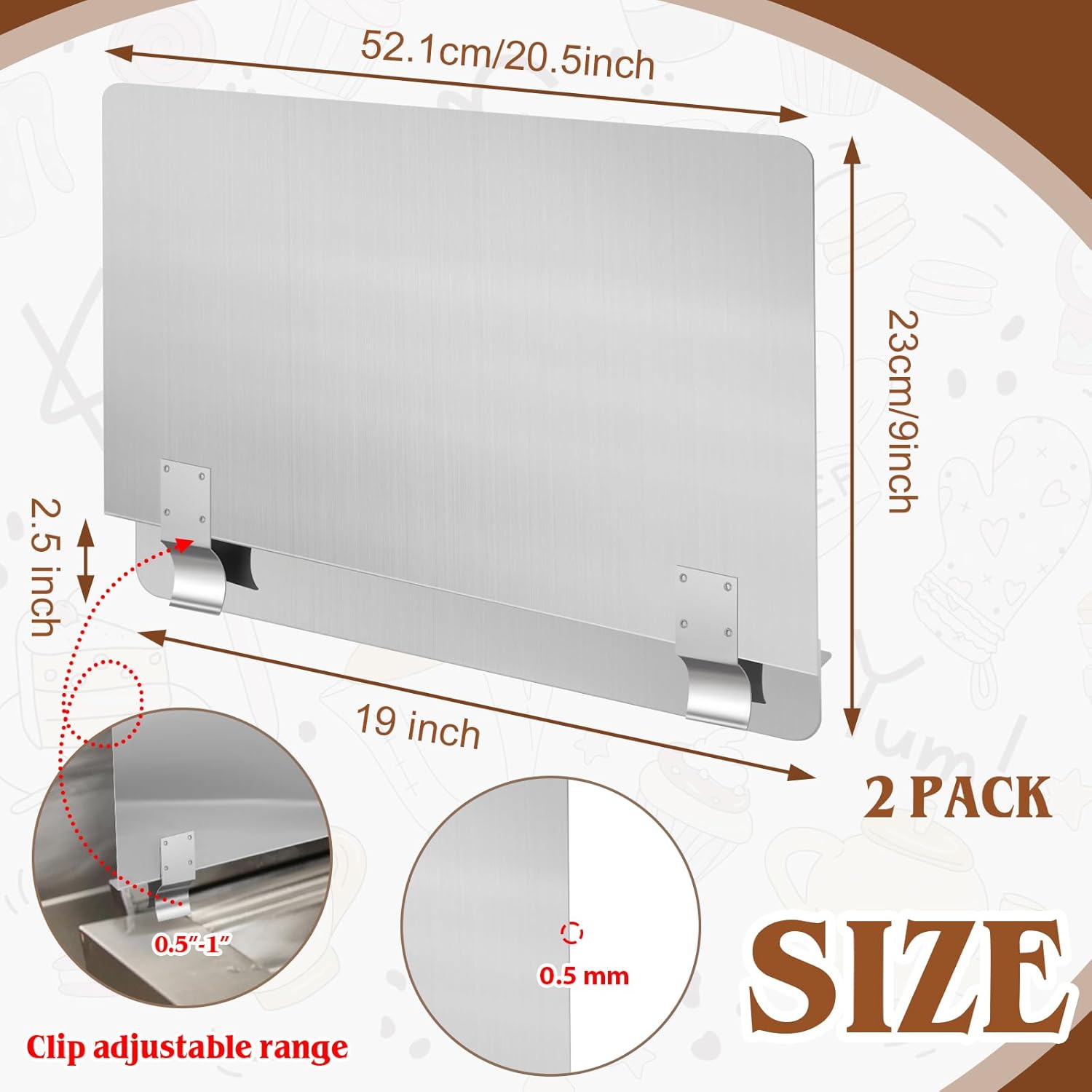 Ferraycle 2 Packs Stainless Steel Fryer Splash Guard Commercial Side Stove Oil Splatter Guard 20-1/2" W x 9" H for Kitchen Safety - View 2 of 7