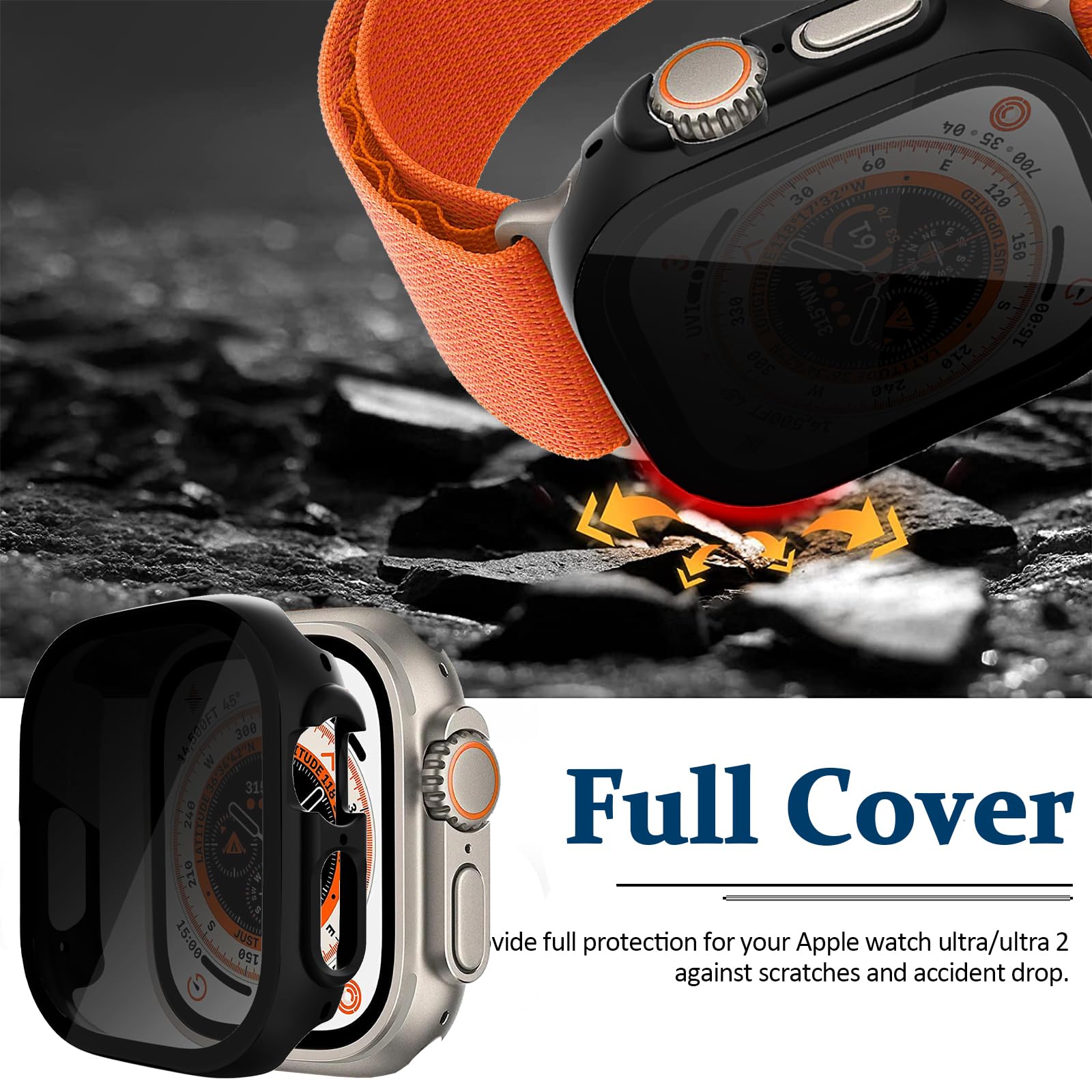 Miimall Apple Watch Ultra 49mm Privacy Screen Case Anti-Scratch Tempered Glass Full Coverage Shockproof Bumper with Built-in Protector - View 6 of 7