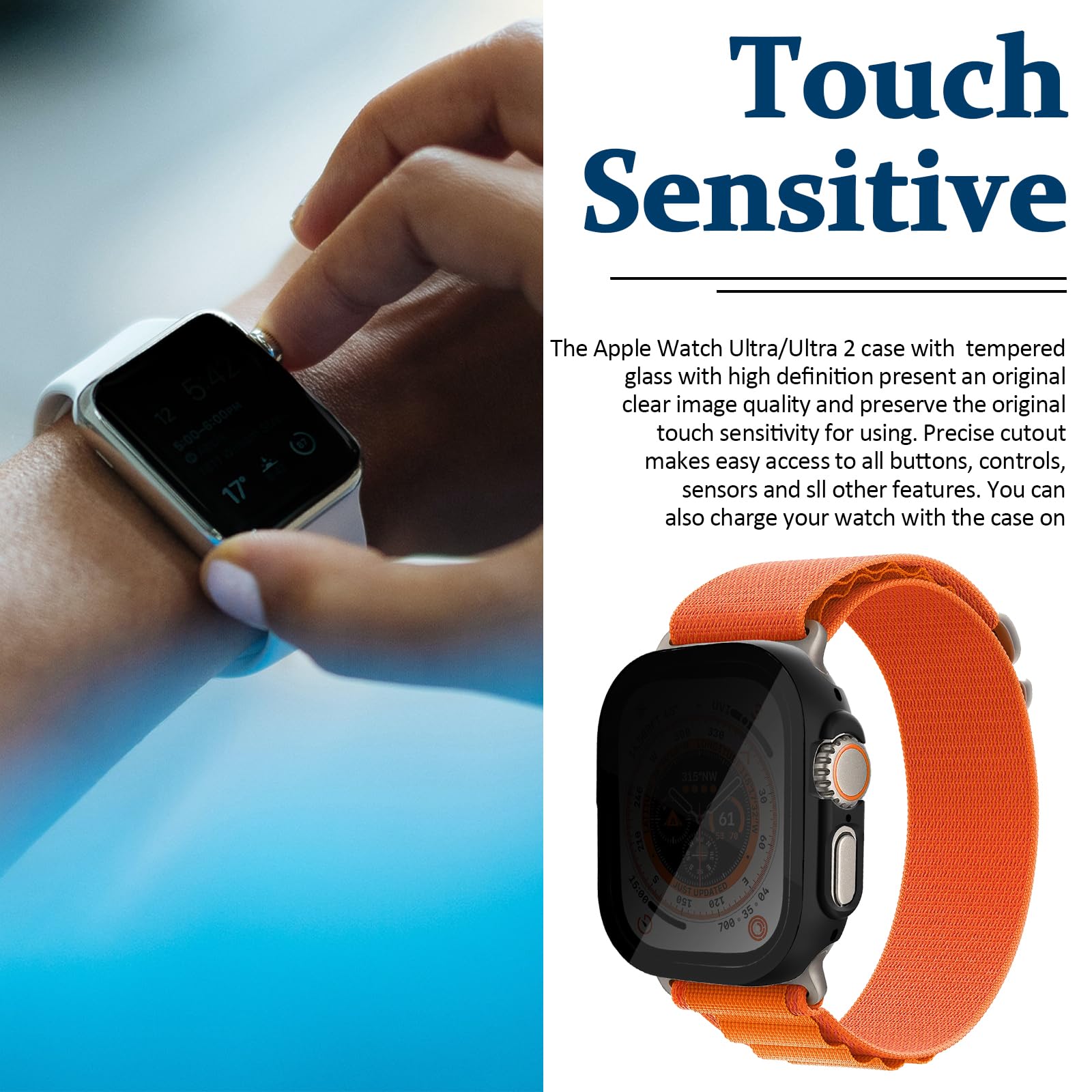 Miimall Apple Watch Ultra 49mm Privacy Screen Case Anti-Scratch Tempered Glass Full Coverage Shockproof Bumper with Built-in Protector - View 7 of 7