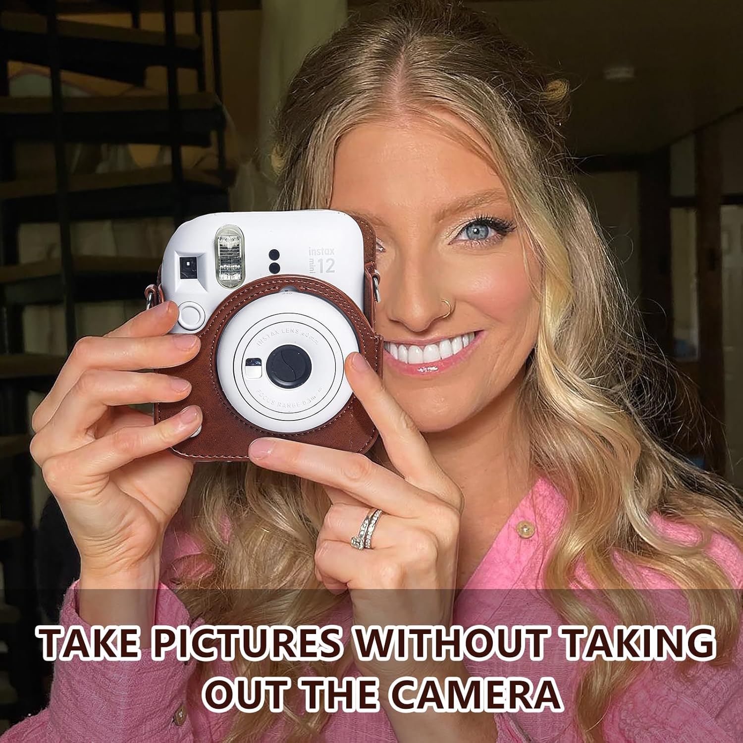 WOGOZAN WOGOZAN Protective Case for Fujifilm Instax Mini 12 Instant Camera Brown with Light-sensitive Holes and Lower Right Lens Fit - View 2 of 9