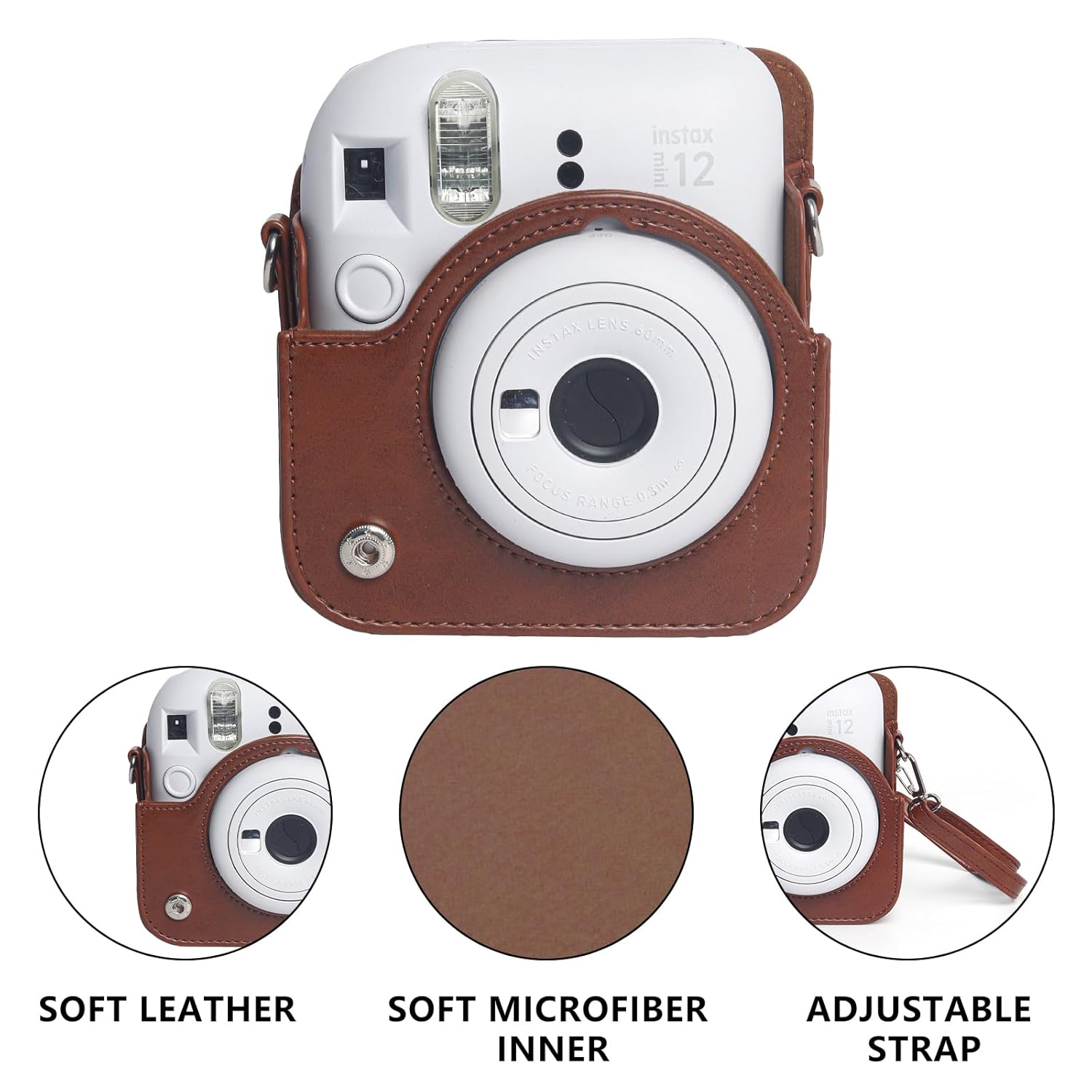 WOGOZAN WOGOZAN Protective Case for Fujifilm Instax Mini 12 Instant Camera Brown with Light-sensitive Holes and Lower Right Lens Fit - View 3 of 9