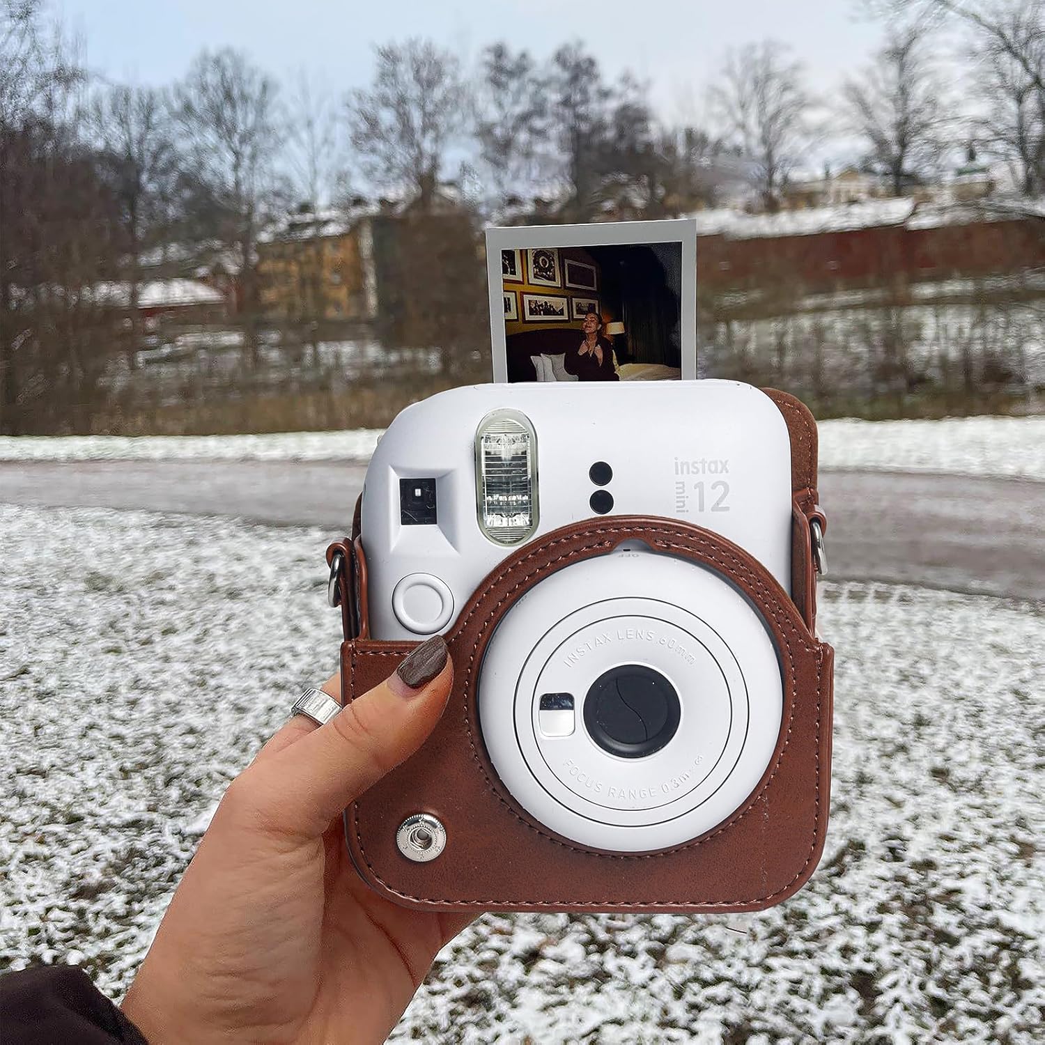 WOGOZAN WOGOZAN Protective Case for Fujifilm Instax Mini 12 Instant Camera Brown with Light-sensitive Holes and Lower Right Lens Fit - View 6 of 9