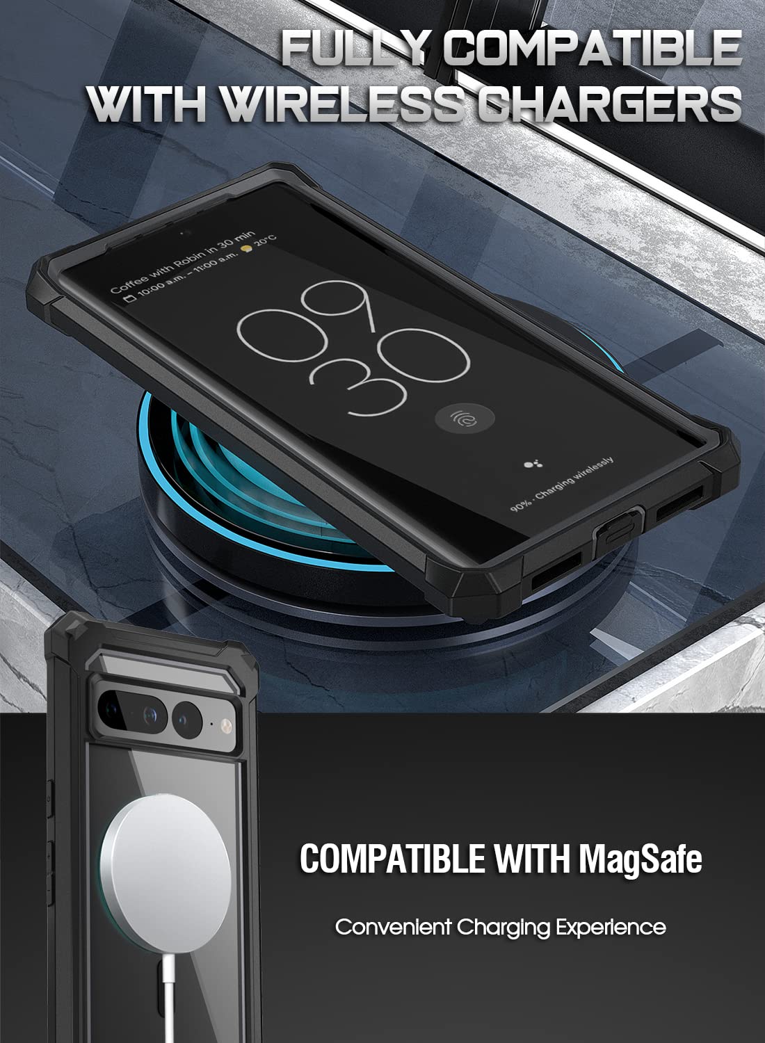 Poetic Poetic Guardian MagPro Case for Pixel 7 Pro with Built-in Screen Protector and Shockproof Design in Black and Clear - View 4 of 6