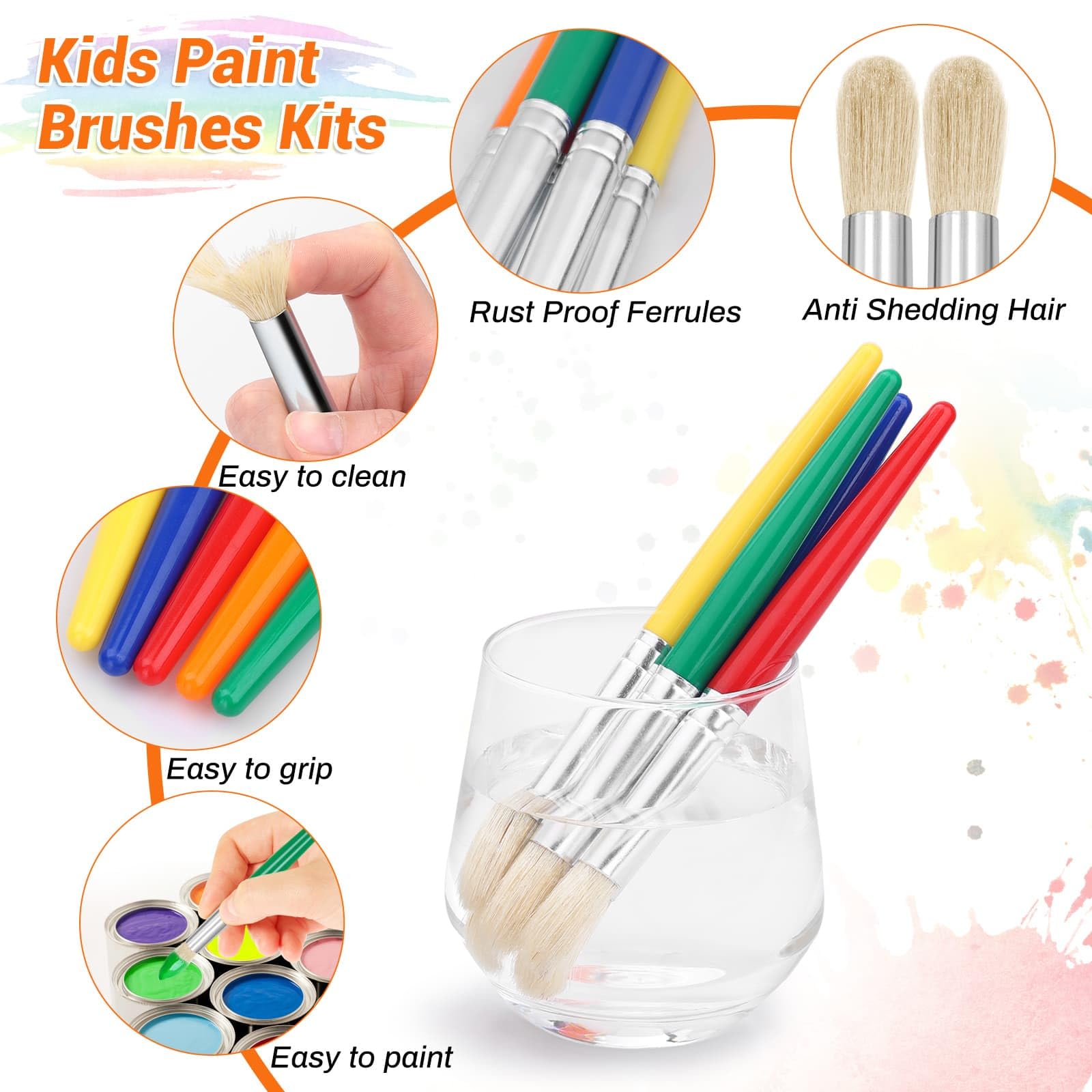 anezus 10Pcs Kids Paint Brushes Set Anezus Large Chubby Toddler Brushes for Preschool Daycare Washable Acrylic Paint - View 4 of 4