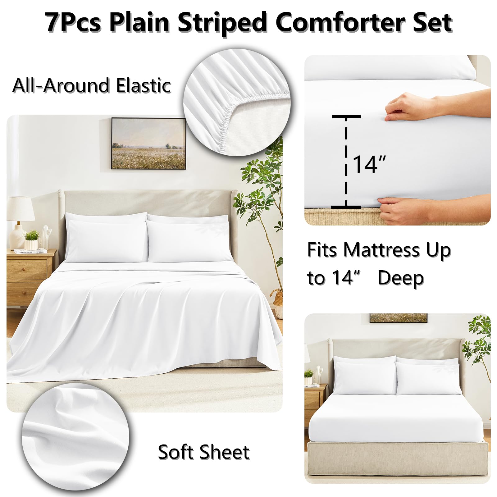 CozyLux CozyLux White Queen Comforter Set 7 Pieces All Season Bedding Bed in a Bag with Quilted Comforter Flat and Fitted Sheets Pillowcases - View 5 of 9