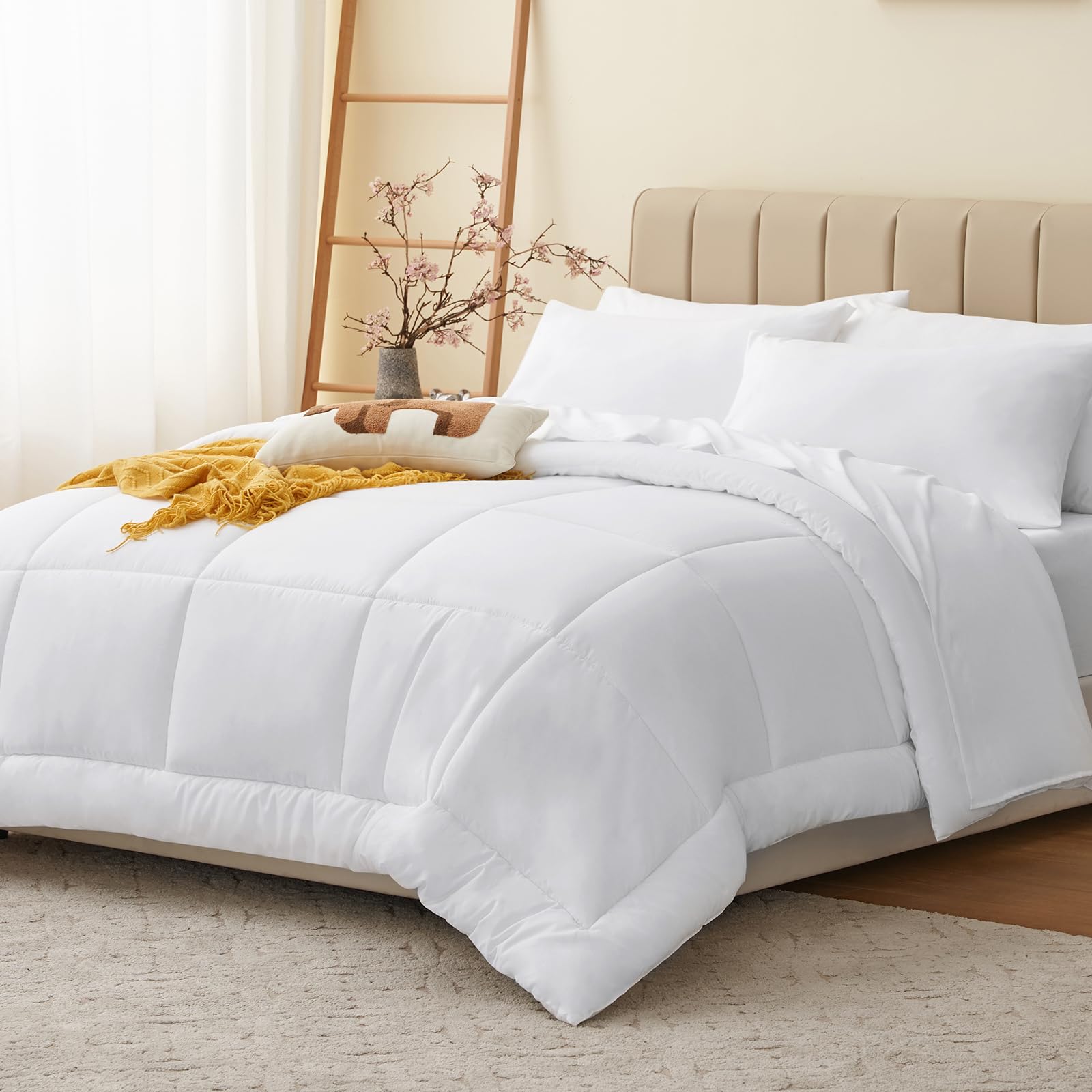 CozyLux CozyLux White Queen Comforter Set 7 Pieces All Season Bedding Bed in a Bag with Quilted Comforter Flat and Fitted Sheets Pillowcases - View 7 of 9
