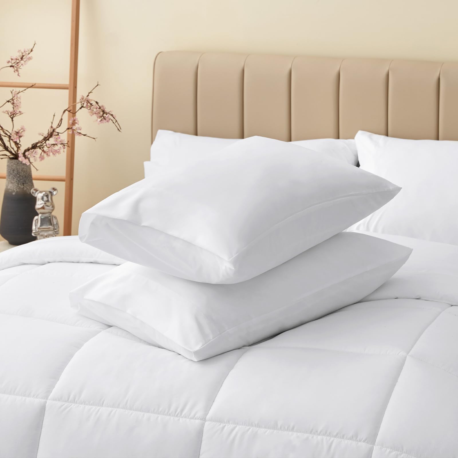 CozyLux CozyLux White Queen Comforter Set 7 Pieces All Season Bedding Bed in a Bag with Quilted Comforter Flat and Fitted Sheets Pillowcases - View 8 of 9