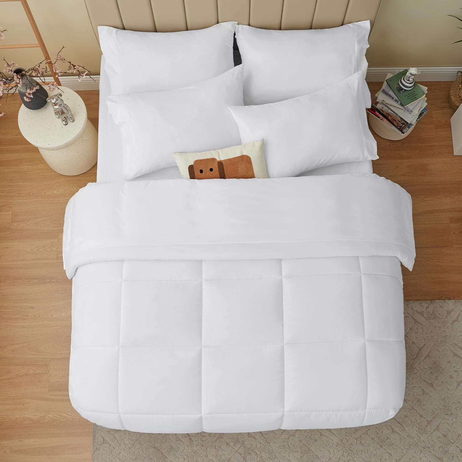 CozyLux CozyLux White Queen Comforter Set 7 Pieces All Season Bedding Bed in a Bag with Quilted Comforter Flat and Fitted Sheets Pillowcases - View 9 of 9