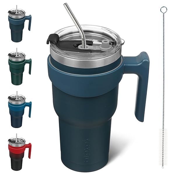 BJPKPK BJPKPK 30oz Stainless Steel Double Wall Insulated Tumbler with Handle and Straw Lid Navy Blue