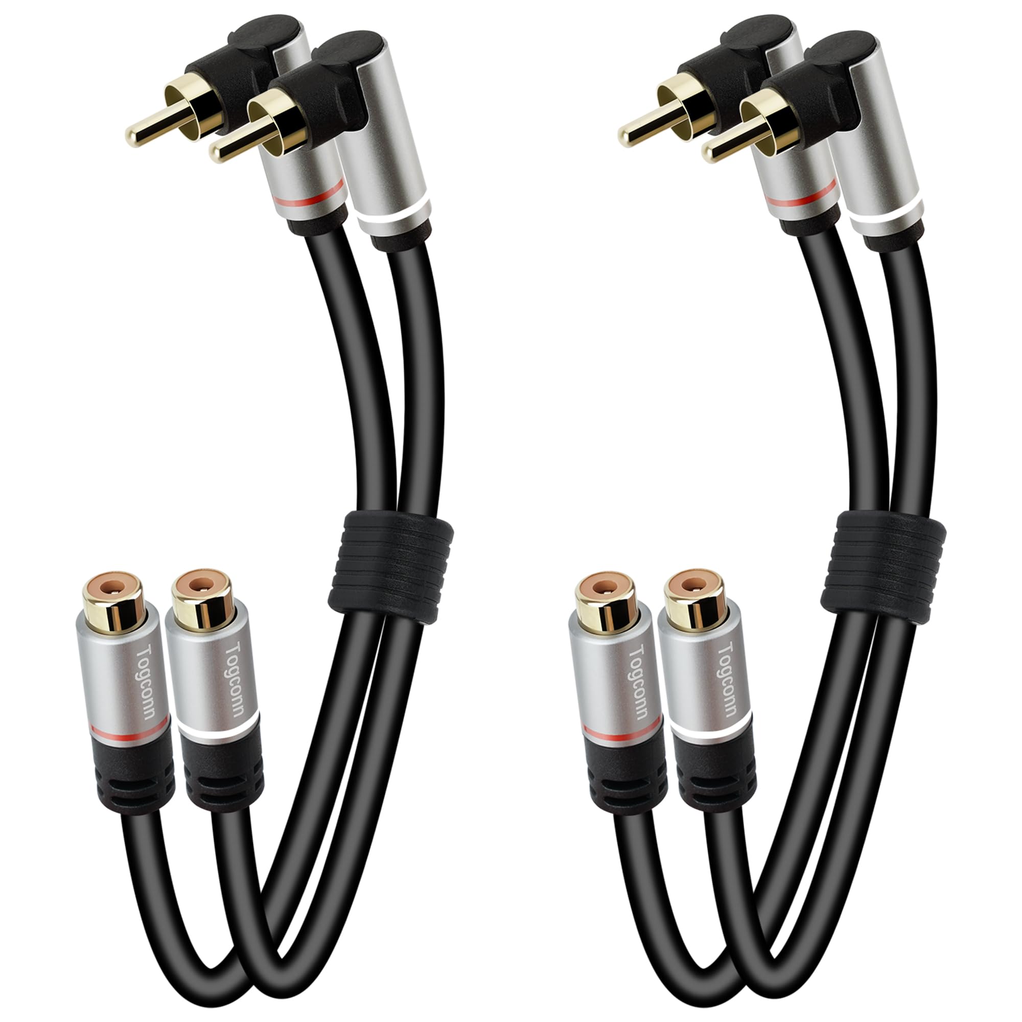 Togconn RCA Extension Cable (2 Pack), 2RCA Male to 2 RCA Female Stereo Audio Cable Adapter 24K Gold-Plated Plug Dual RCA Extender?1 Feet?