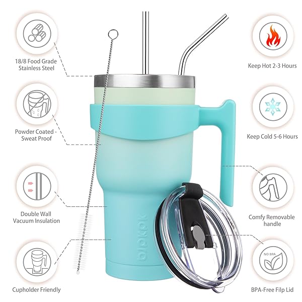 BJPKPK BJPKPK 30 oz Mint Tumbler with Handle and Straw Lid Stainless Steel Insulated Travel Coffee Cup - View 4 of 8