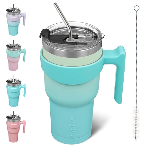 BJPKPK BJPKPK 30 oz Mint Tumbler with Handle and Straw Lid Stainless Steel Insulated Travel Coffee Cup - View 3 of 8