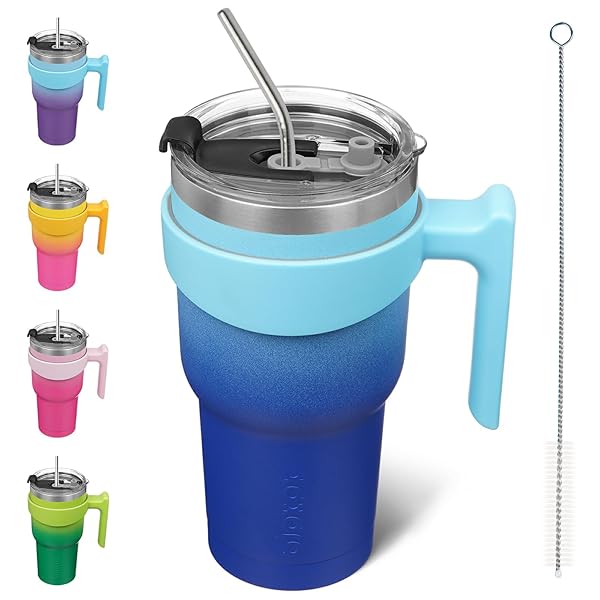 BJPKPK BJPKPK 30 oz Stainless Steel Insulated Tumbler Cup with Handle Straw and Lid Sky Color