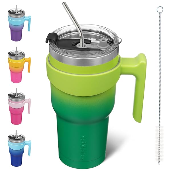 BJPKPK BJPKPK 30oz Stainless Steel Tumbler with Handle and Straw Insulated Coffee Cup Bamboo Grove Design