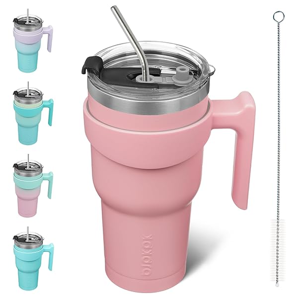 BJPKPK BJPKPK 30 oz Tumbler With Handle Lid Straw Reusable Stainless Steel Travel Mug Insulated Coffee Cup Light Pink