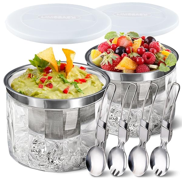 LIMOEASY LIMOEASY Chilled Dip Bowl Set 25oz with Lid Perfect for Parties Cold Serving Dish for Hummus Salsa Guacamole Sauces and Pasta