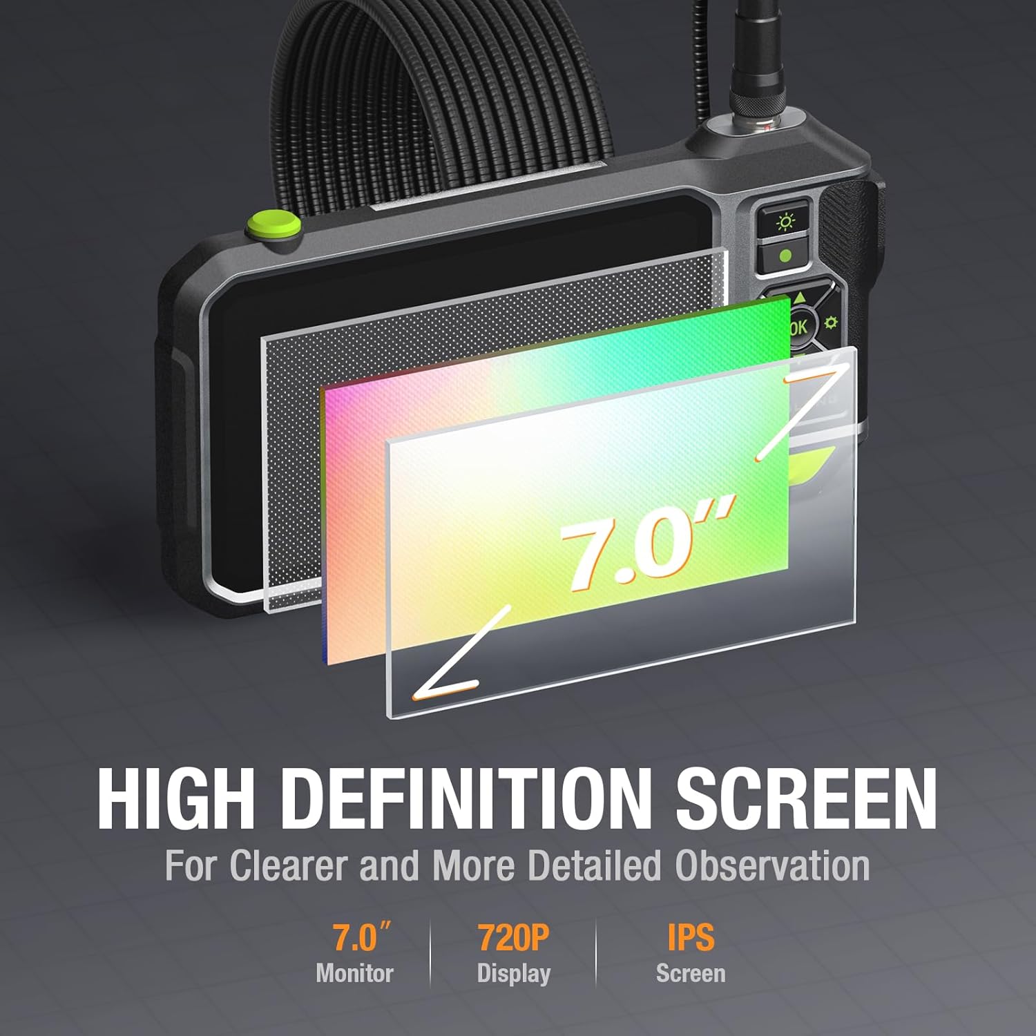 Teslong Teslong Triple Lens Borescope 7 Inch IPS Screen 1080P HD Industrial Endoscope Inspection Camera 16.5FT Flexible Waterproof Pipe Snake Tool - View 2 of 8