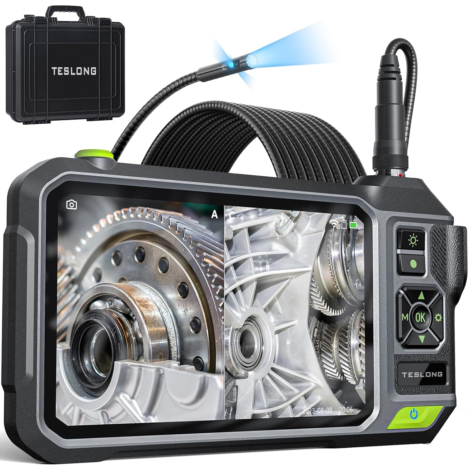 Teslong Teslong Triple Lens Borescope 7 Inch IPS Screen 1080P HD Industrial Endoscope Inspection Camera 16.5FT Flexible Waterproof Pipe Snake Tool