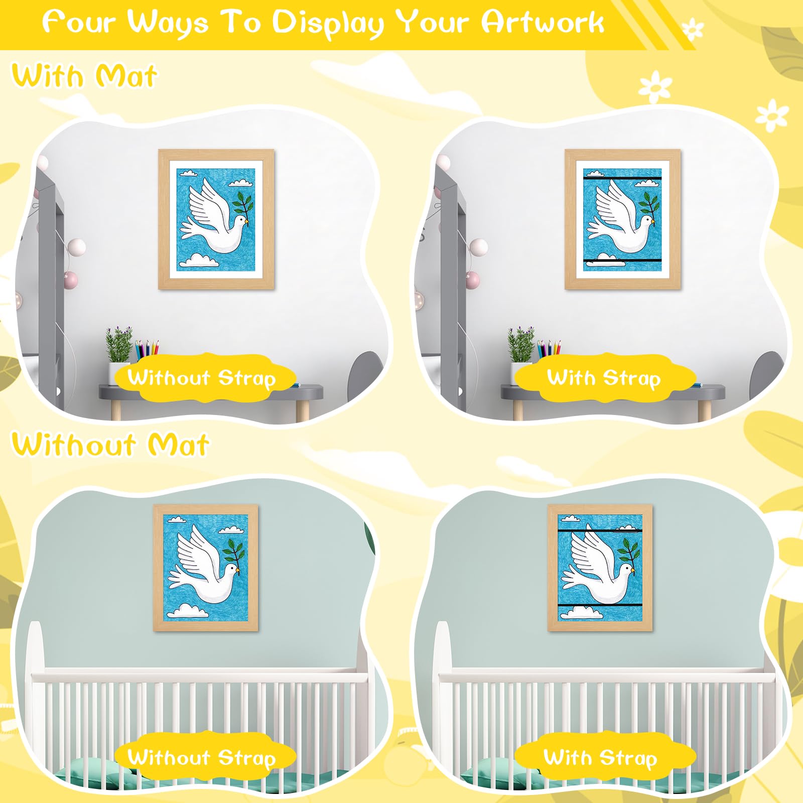 JDZIVTOP Kids Artwork Frame 2 Pack Natural Woodgrain 10x12.5 Changeable Front Opening 8.5x11 Storage for Crafts Drawings Schoolwork - View 2 of 6