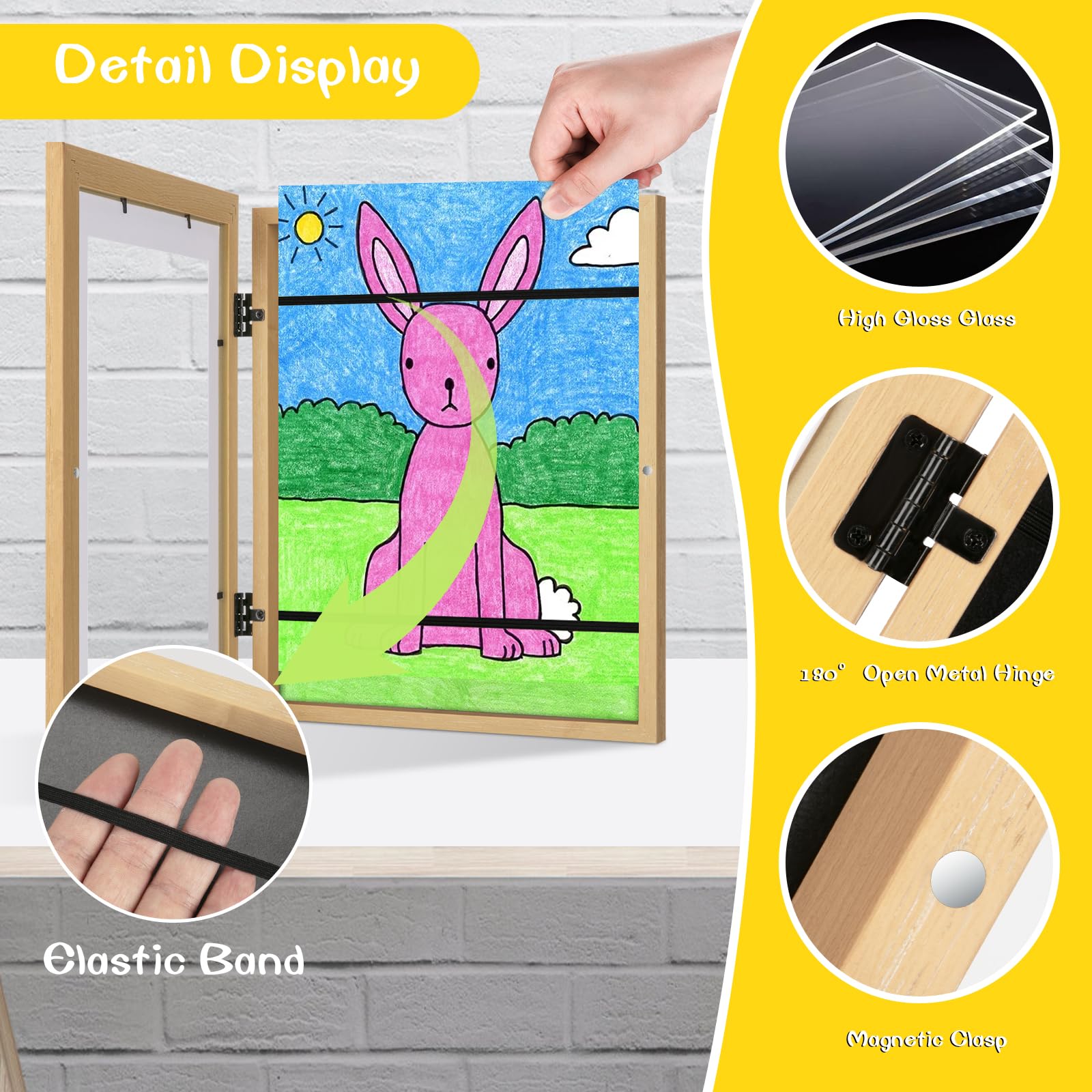 JDZIVTOP Kids Artwork Frame 2 Pack Natural Woodgrain 10x12.5 Changeable Front Opening 8.5x11 Storage for Crafts Drawings Schoolwork - View 5 of 6