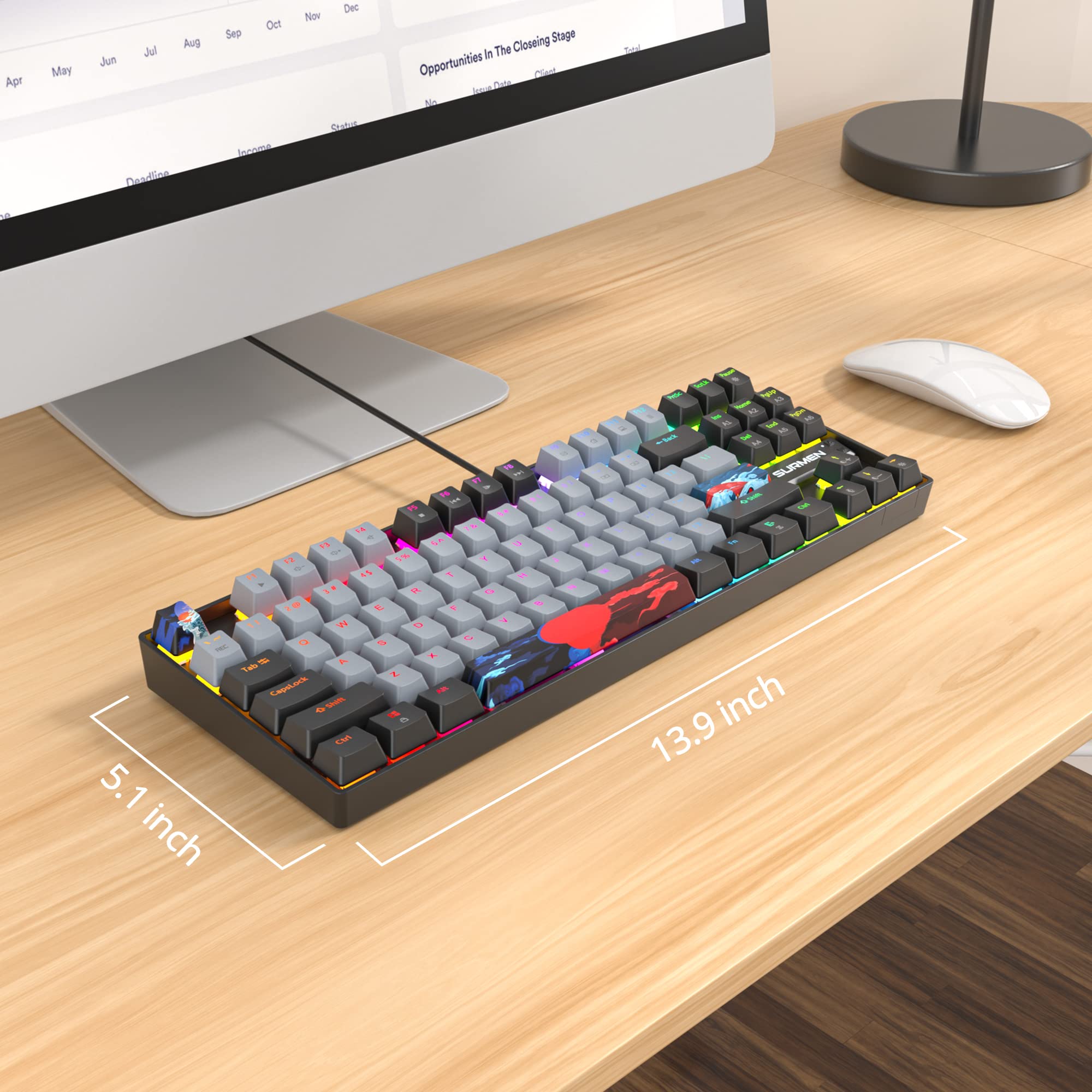 Owpkeenthy 75% Mechanical Gaming Keyboard with Red Switch, RGB Backlit Keyboard, 87 Keys Compact TKL Wired Computer Keyboards for Laptop PC Gamer - View 6 of 8