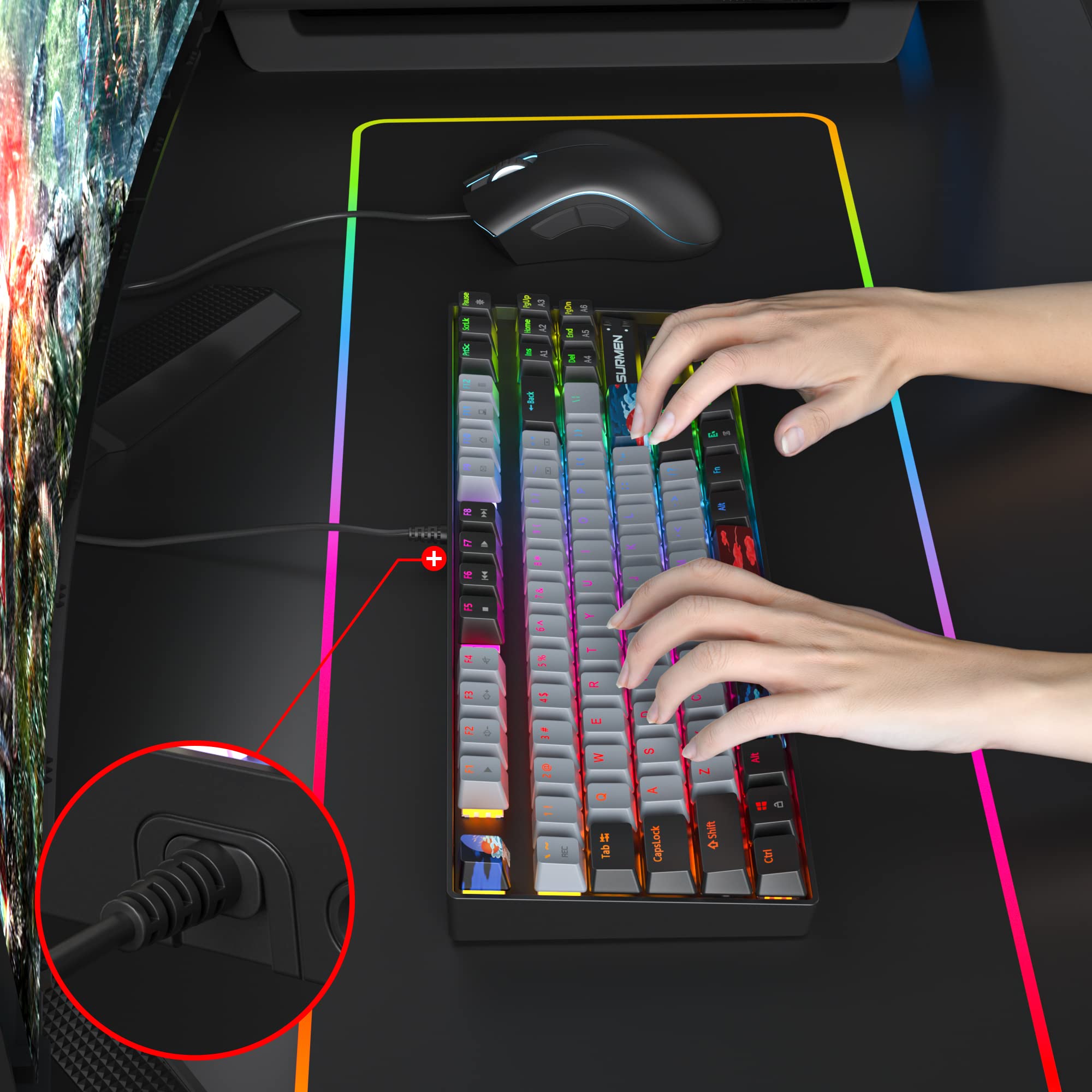 Owpkeenthy 75% Mechanical Gaming Keyboard with Red Switch, RGB Backlit Keyboard, 87 Keys Compact TKL Wired Computer Keyboards for Laptop PC Gamer - View 7 of 8