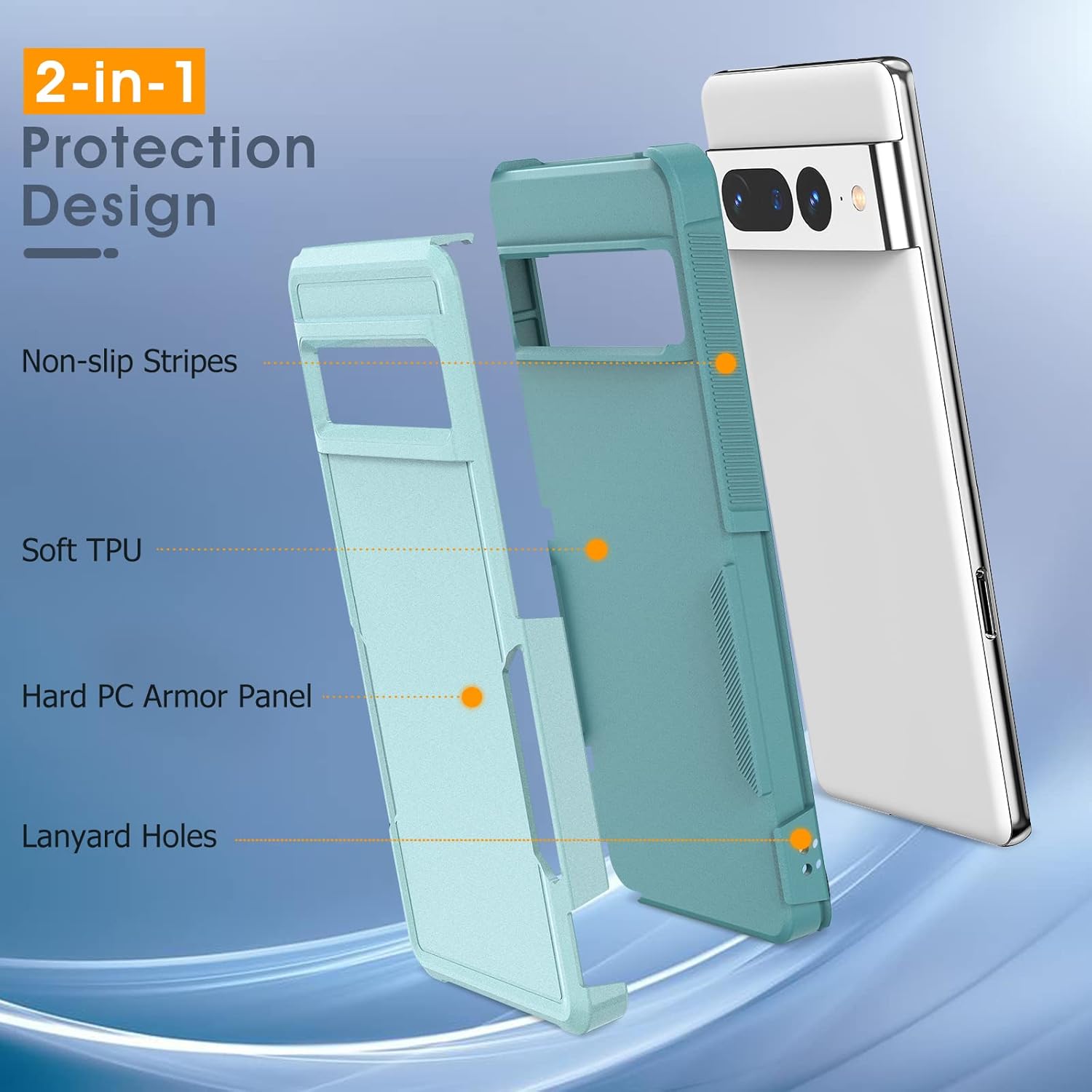 MATEPROX MATEPROX 2-in-1 Rugged Heavy Duty Case for Google Pixel 7A Shockproof Protective Cover with Anti-Slip Textured Back Mint Green - View 2 of 7