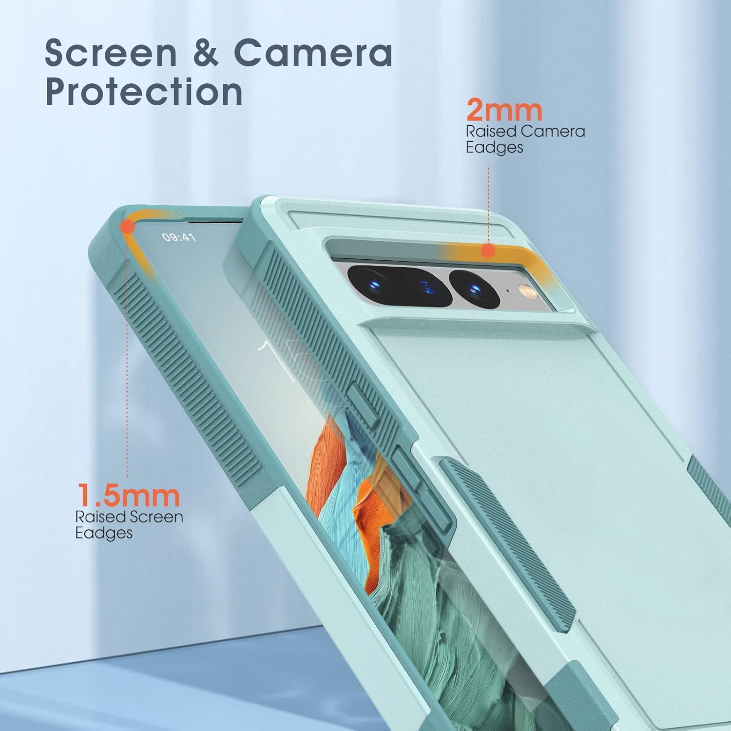 MATEPROX MATEPROX 2-in-1 Rugged Heavy Duty Case for Google Pixel 7A Shockproof Protective Cover with Anti-Slip Textured Back Mint Green - View 3 of 7