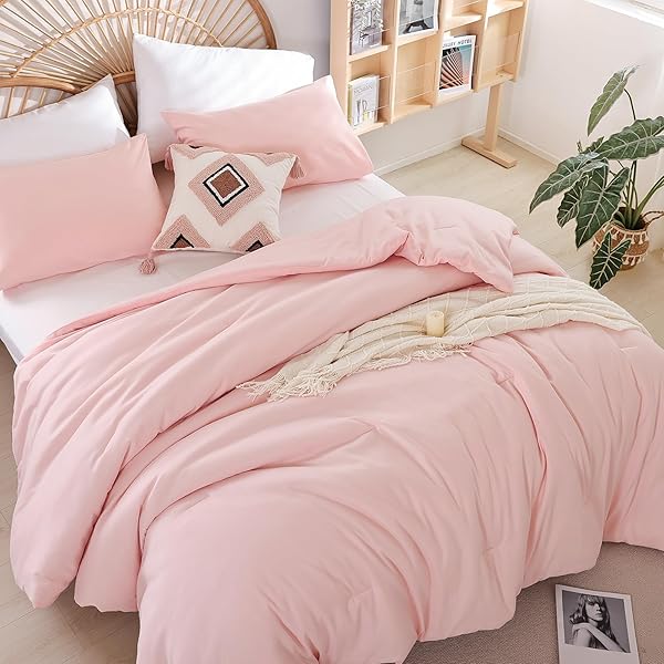 weigelia Weigelia Queen Size Pink Comforter Set Modern Bedding Soft Lightweight Microfiber All Season for Girls and Women with Pillowcases