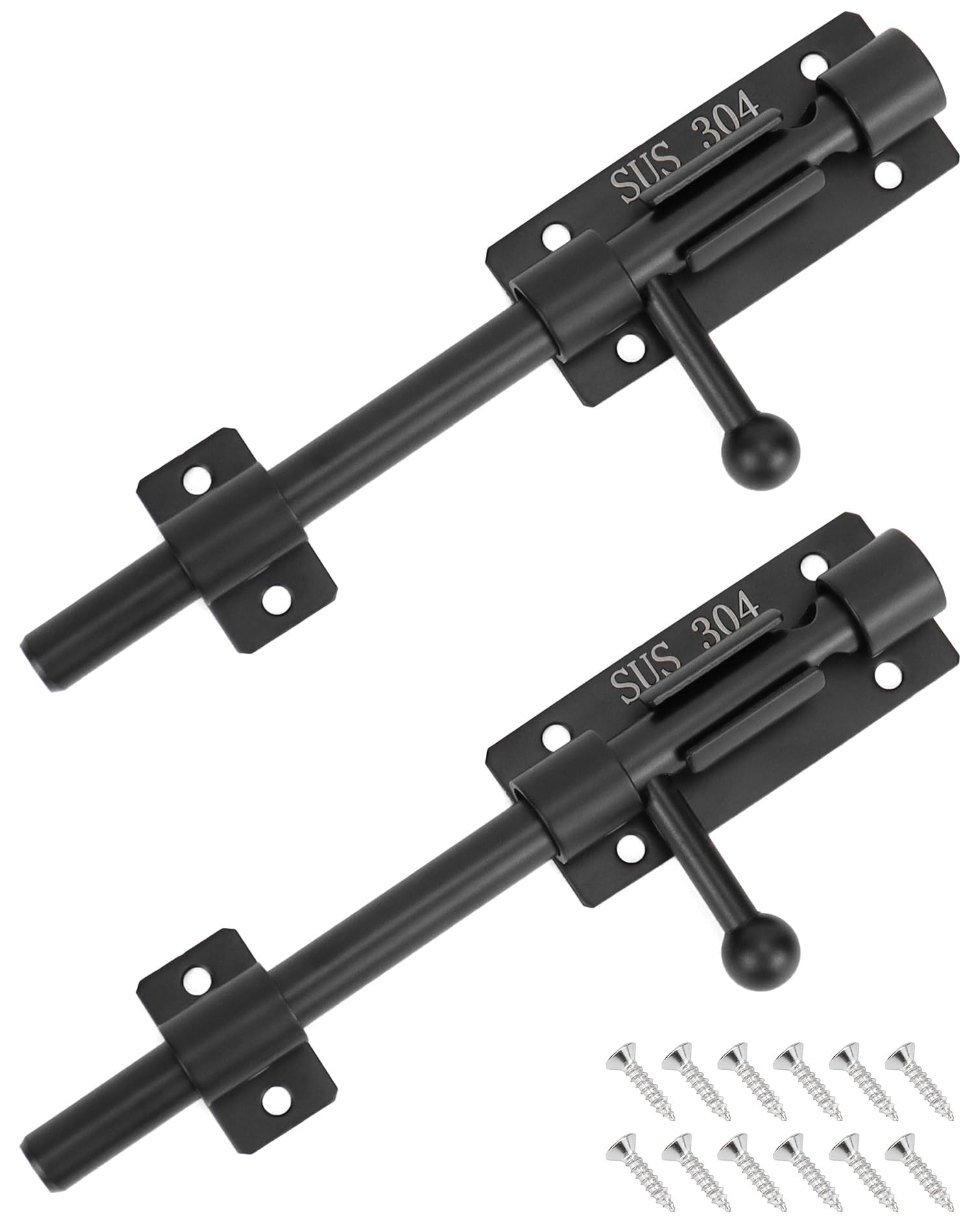 QWORK Sliding Bolt Gate Latch, 2 Sets Heavy Duty 304 Stainless Steel Safety Barrel Bolt Door Latches with Padlock Hole and Mounting Screws for Doors,