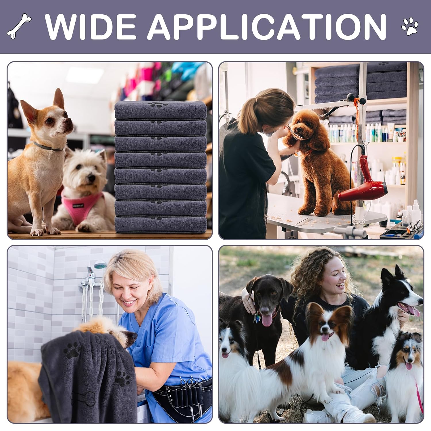 Chumia Chumia 8 Pcs Microfiber Pet Towels for Dogs and Cats Quick Drying Absorbent Bathing Supplies Gray 55 x 28 Inch - View 2 of 6