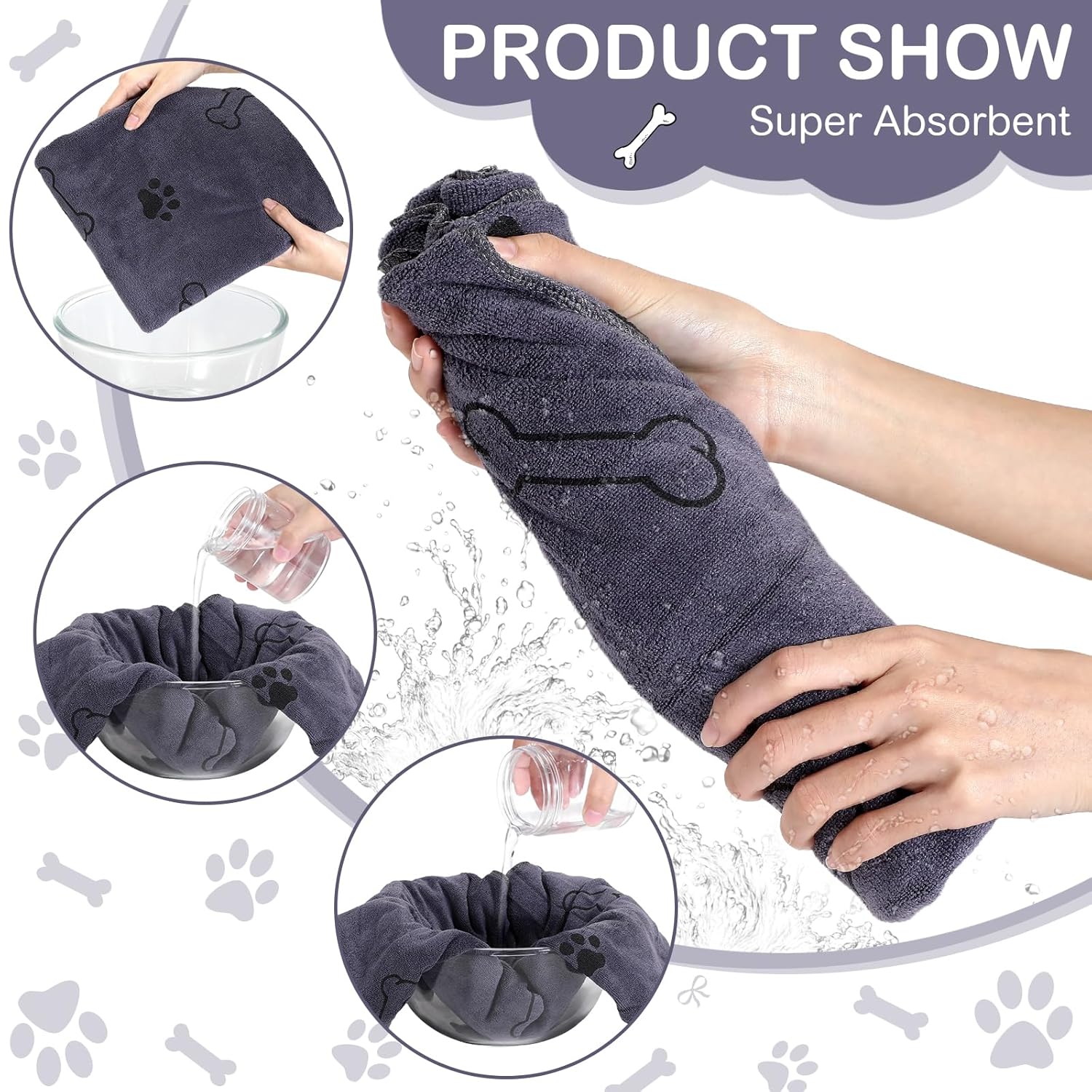 Chumia Chumia 8 Pcs Microfiber Pet Towels for Dogs and Cats Quick Drying Absorbent Bathing Supplies Gray 55 x 28 Inch - View 4 of 6