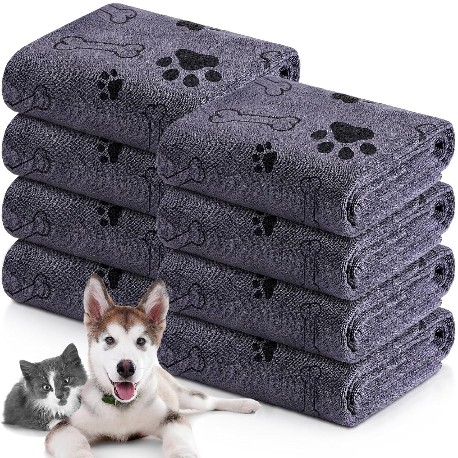 Chumia Chumia 8 Pcs Microfiber Pet Towels for Dogs and Cats Quick Drying Absorbent Bathing Supplies Gray 55 x 28 Inch
